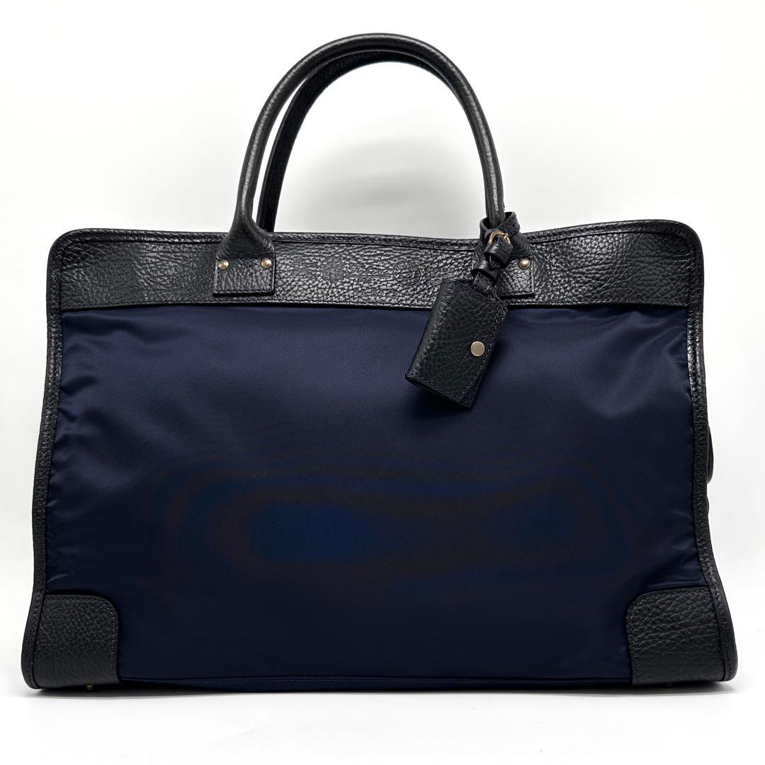 美品 Felisi 12/39/3 ビジネスバッグ ナイロン シボ革 紺×黒