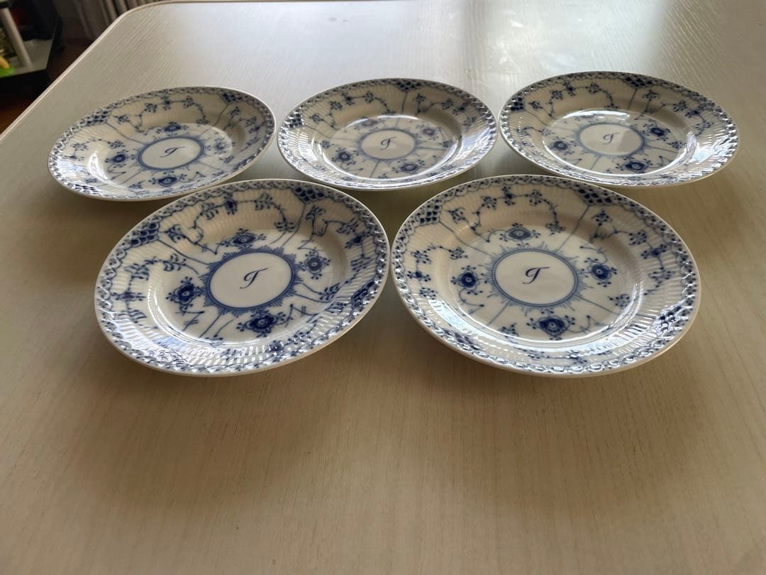 17cm ロイヤルコペンハーゲン ブルーフルーテッド ハーフレース 皿 5枚