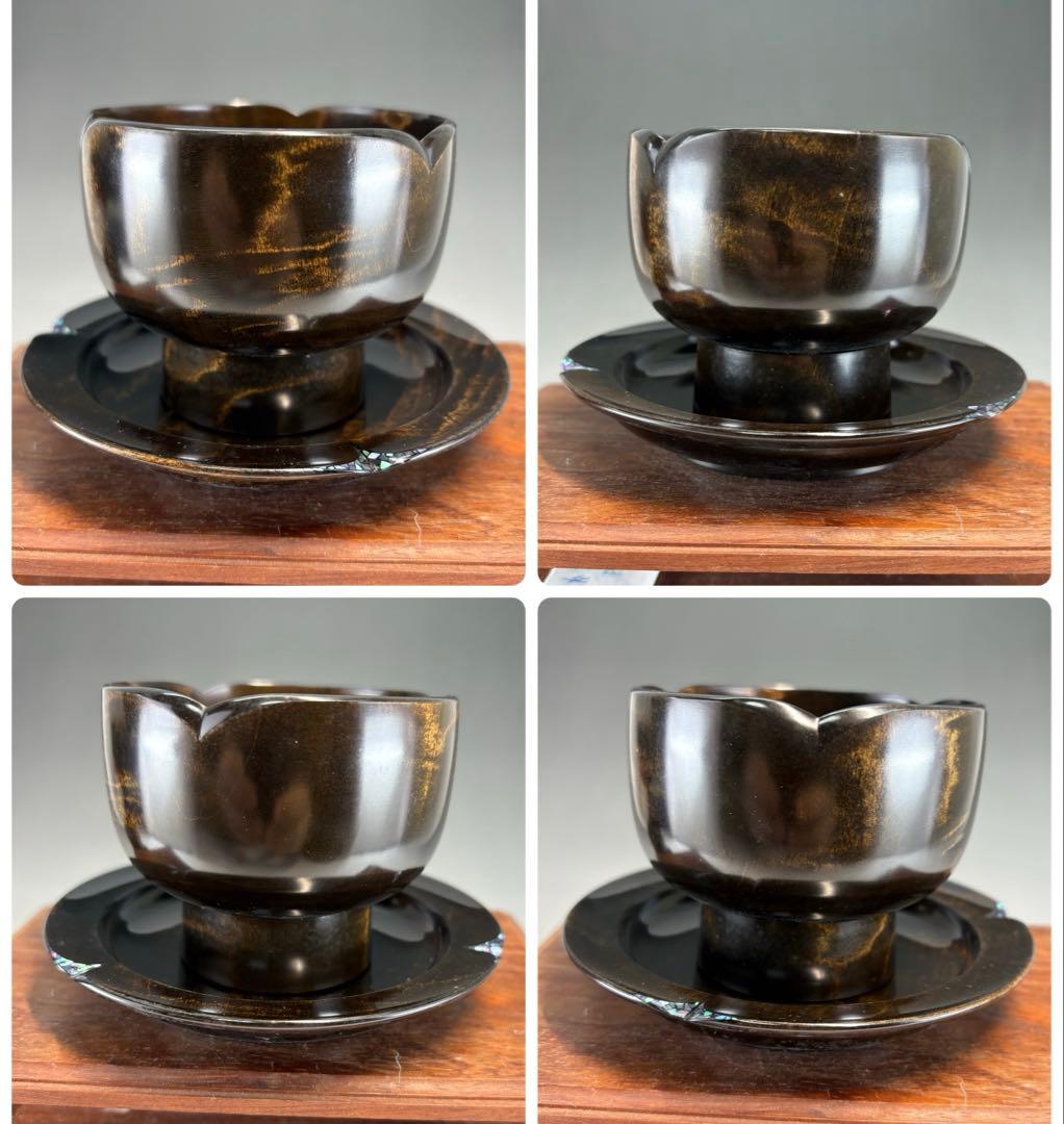 【中古品】廣田洋子造　栃拭漆螺鈿食器（共箱）