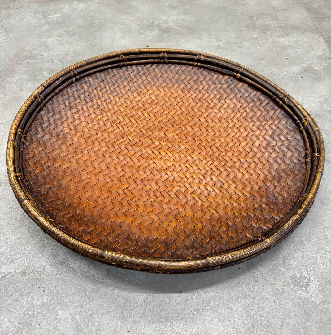 古民藝 竹丸盆 直径67cm 大型丸盆 竹編み 干し盆 古道具 古民家