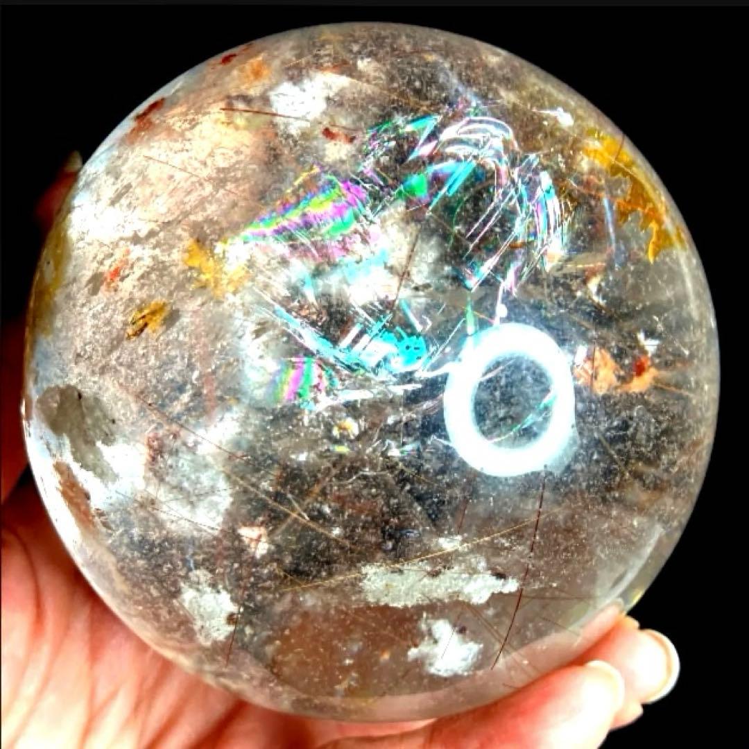 超特大83mm 虹入ゴールドレッドブロンズルチルクォーツ　針水晶　パワーストーン