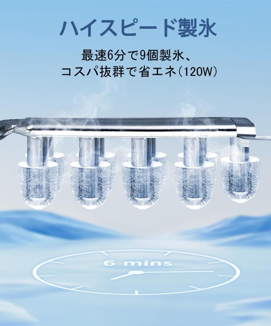製氷機 家庭用 6分高速製氷機 自動洗浄機能 1.2L大容量タンク 2種氷サイズ