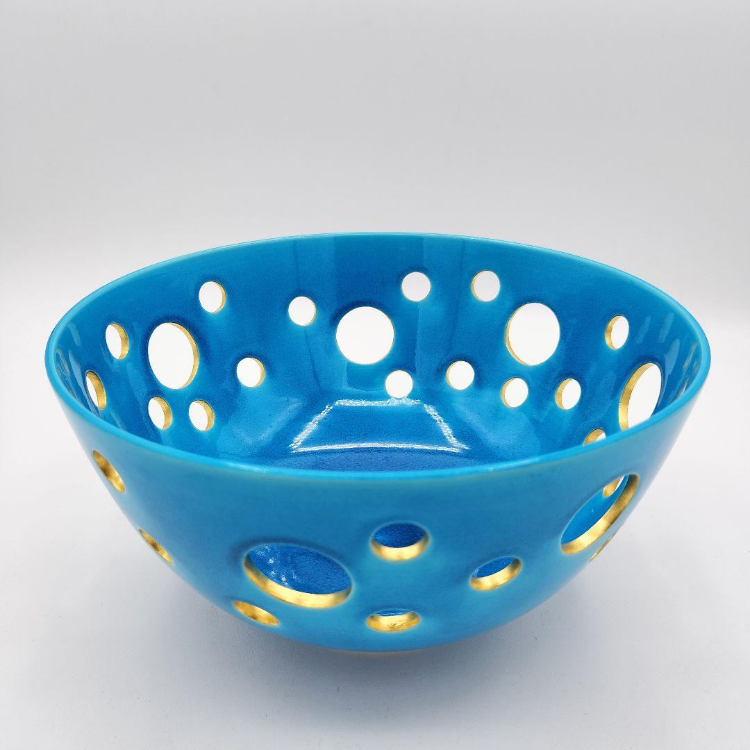 756 菓子鉢　浅黄交趾　水玉透　中村翠嵐　茶道具　茶道