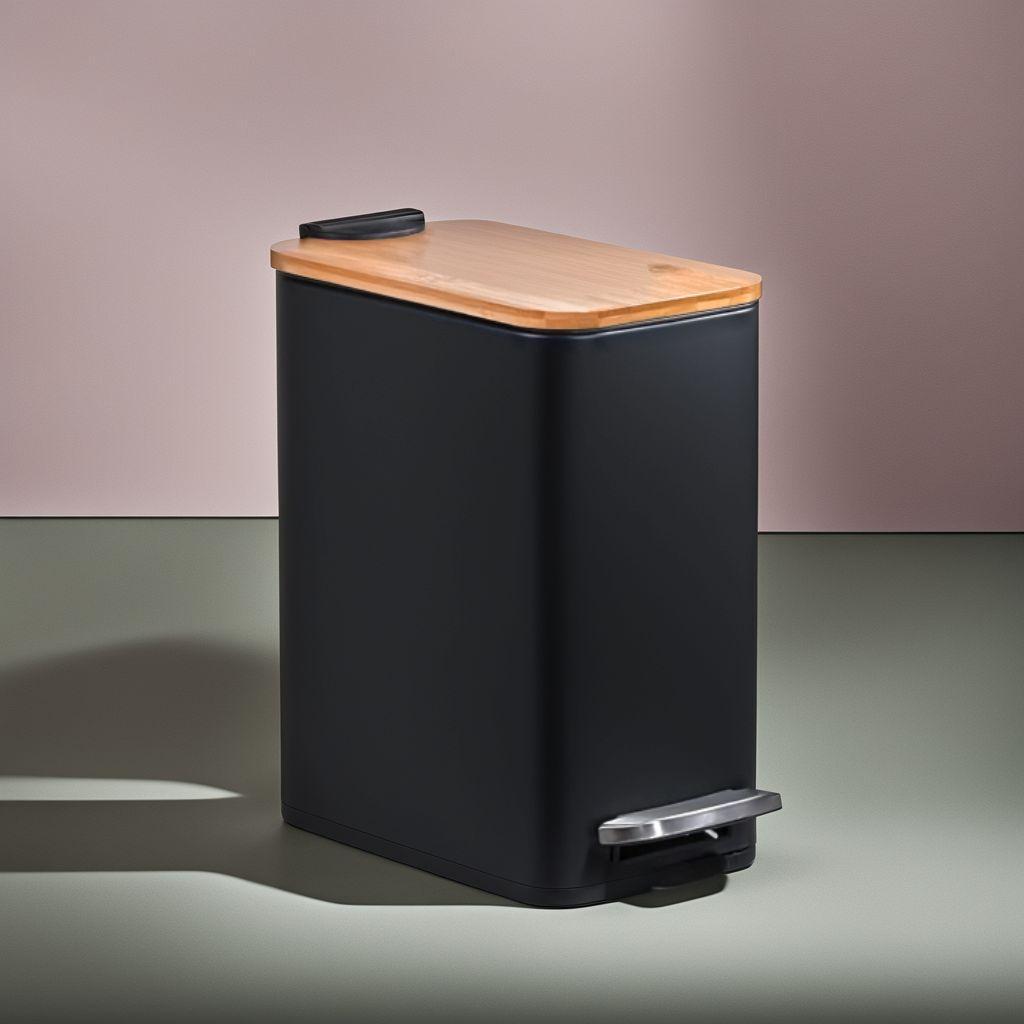 竹蓋付きエコスリムペダルゴミ箱 - 5L、耐久性と静音設計