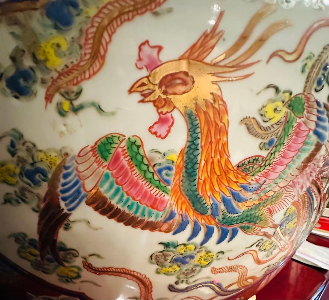 【極美品】龍と鳳凰 大型陶器火鉢　縁起物　美術品級