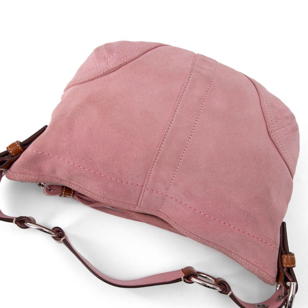 A103【COACH／コーチ】アクセサリーポーチ　ハンドバッグ　スエード　ピンク