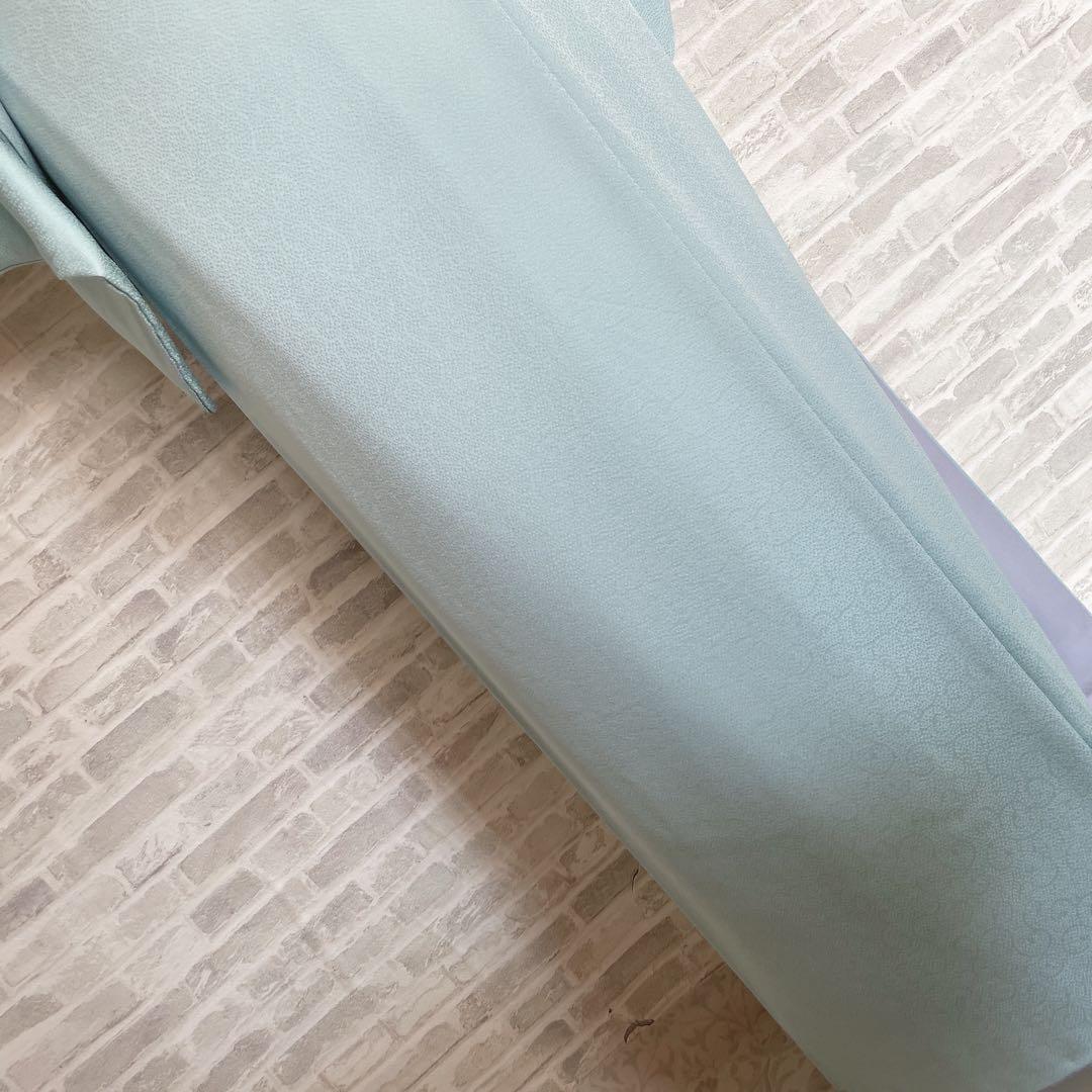 色無地　フルセット　唐草地紋　水色　シンプル　礼装　カジュアル　着物　I9