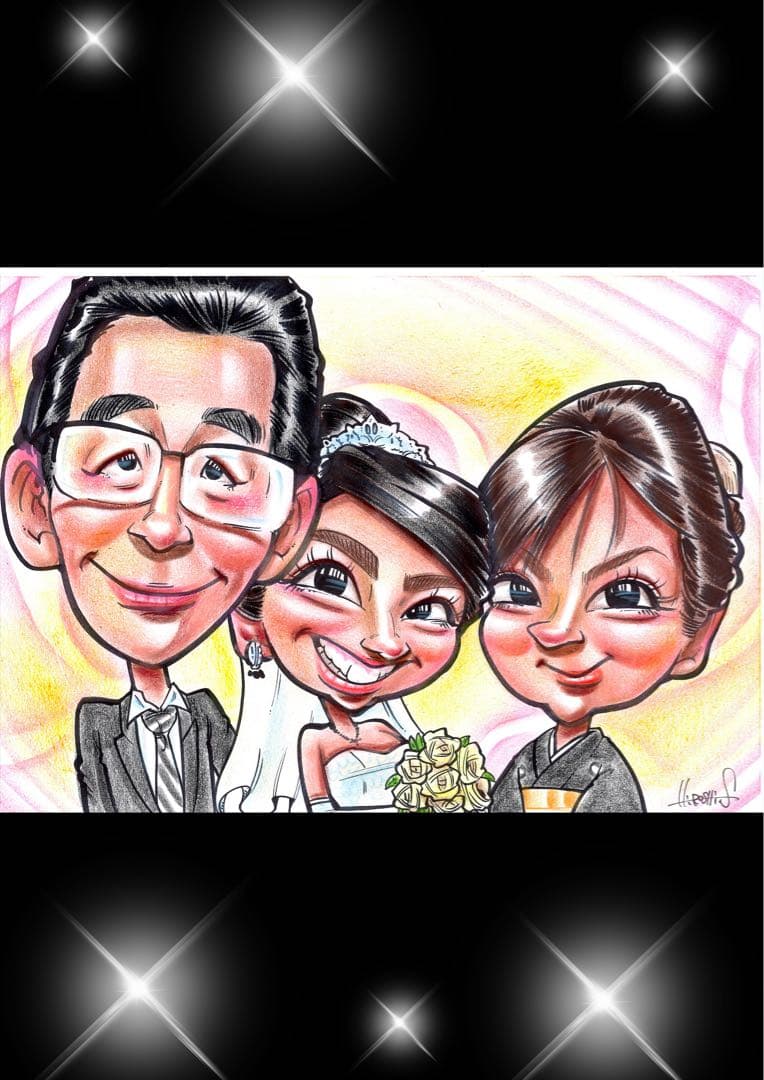 世界で1枚の手描きのオーダーメイド似顔絵★ご両親ギフト★結婚式★感謝の気持ち