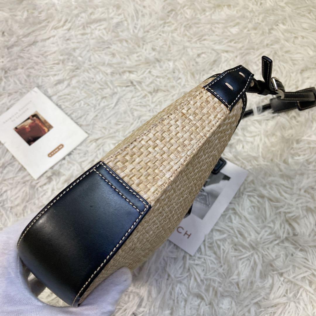 未使用級 黒 vintage coach old straw bag かごバッグ