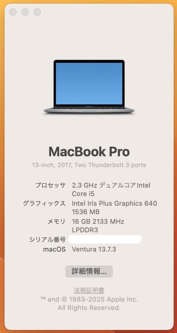 【美品】MacbookPro 13-inch 2017 16GB 512GB