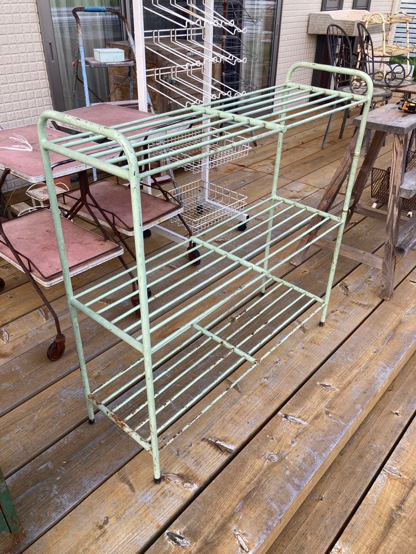 昭和レトロ　アイアンラック　中棚3段　ガーデニング　シャビーラック