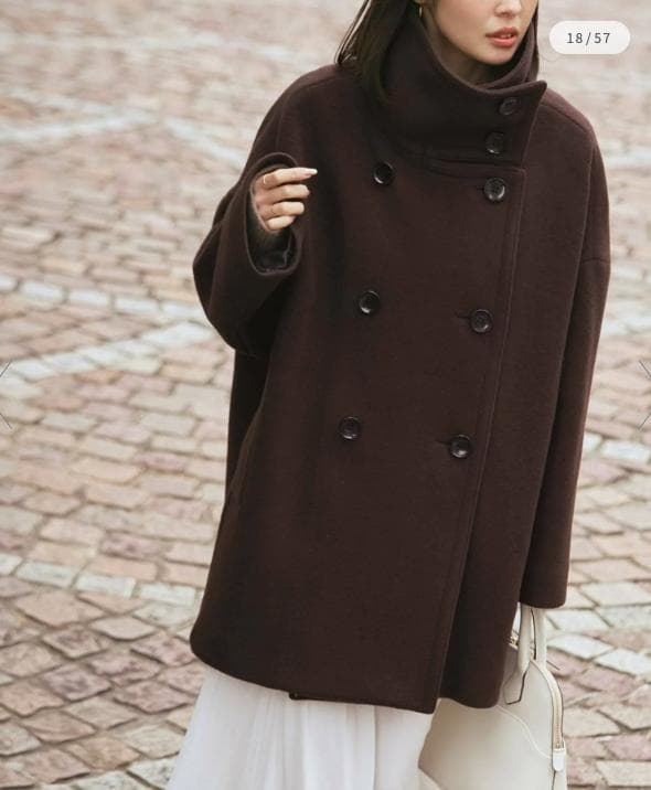 新品タグ付✨NOBLE スタンドカラーオーバーコート 完売色ブラウン 日本製 F