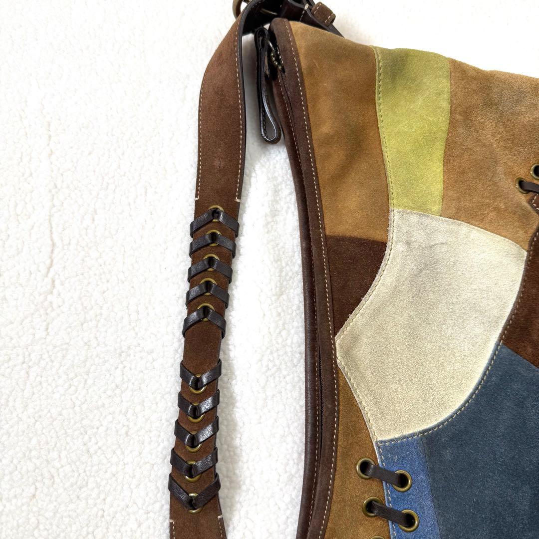 COACH コーチ 9587 スエード×レザー パッチワーク ショルダーバッグ