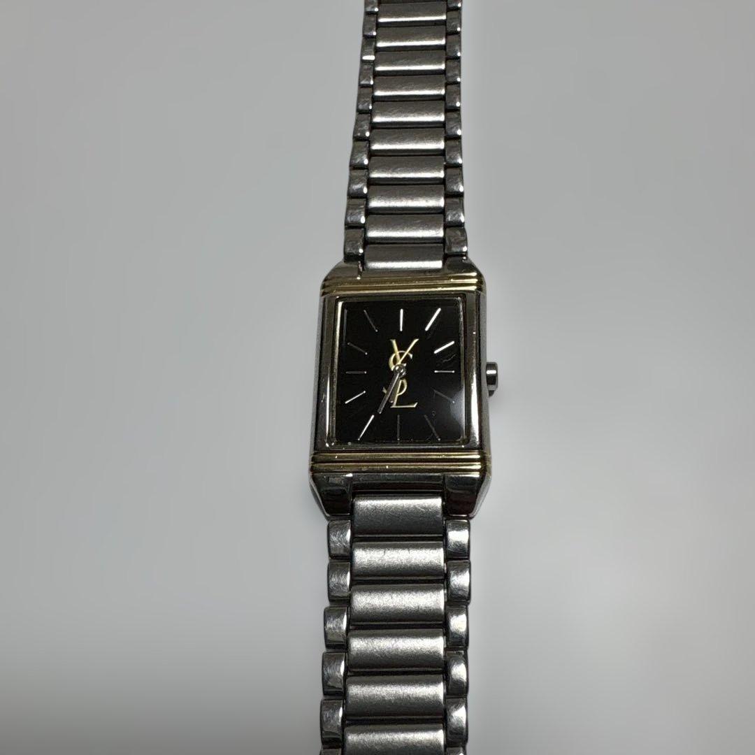 YSL イヴサンローラン　スクエア　ブラック文字盤　ゴールドロゴ