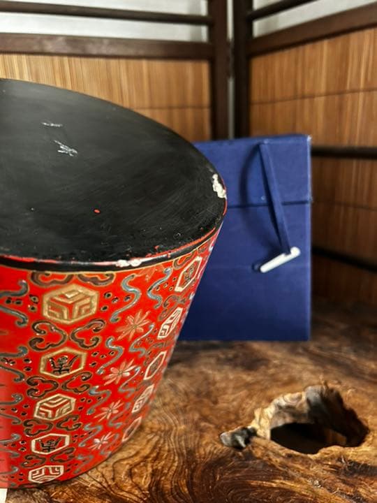 中国美術 時代 木/乾漆 朱塗り黒塗り 大筒/筒 共箱 処分価格