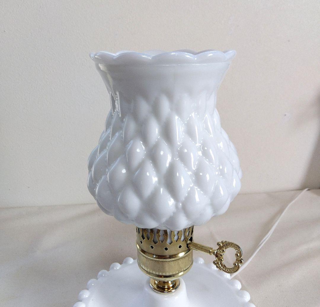 ミルクガラス ダイヤ柄 テーブルランプ ビンテージ