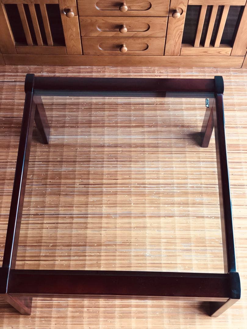 カリモク家具 希少オールド ガラステーブル／ローテーブル／昭和レトロ モダン