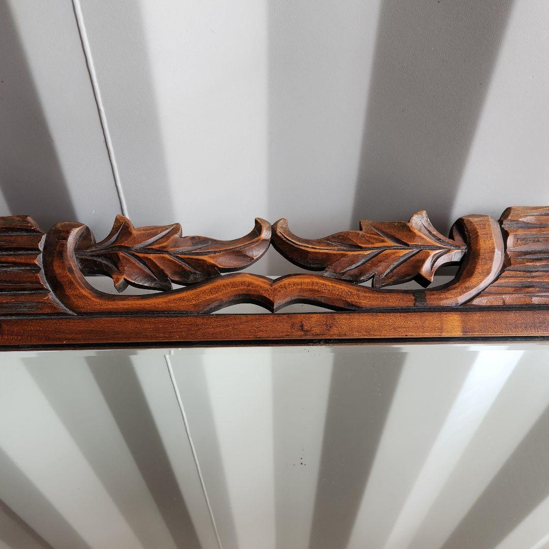 アンティーク　木彫り　ウォールミラー　天然木　壁鏡　彫刻　木枠　ヴィンテージ