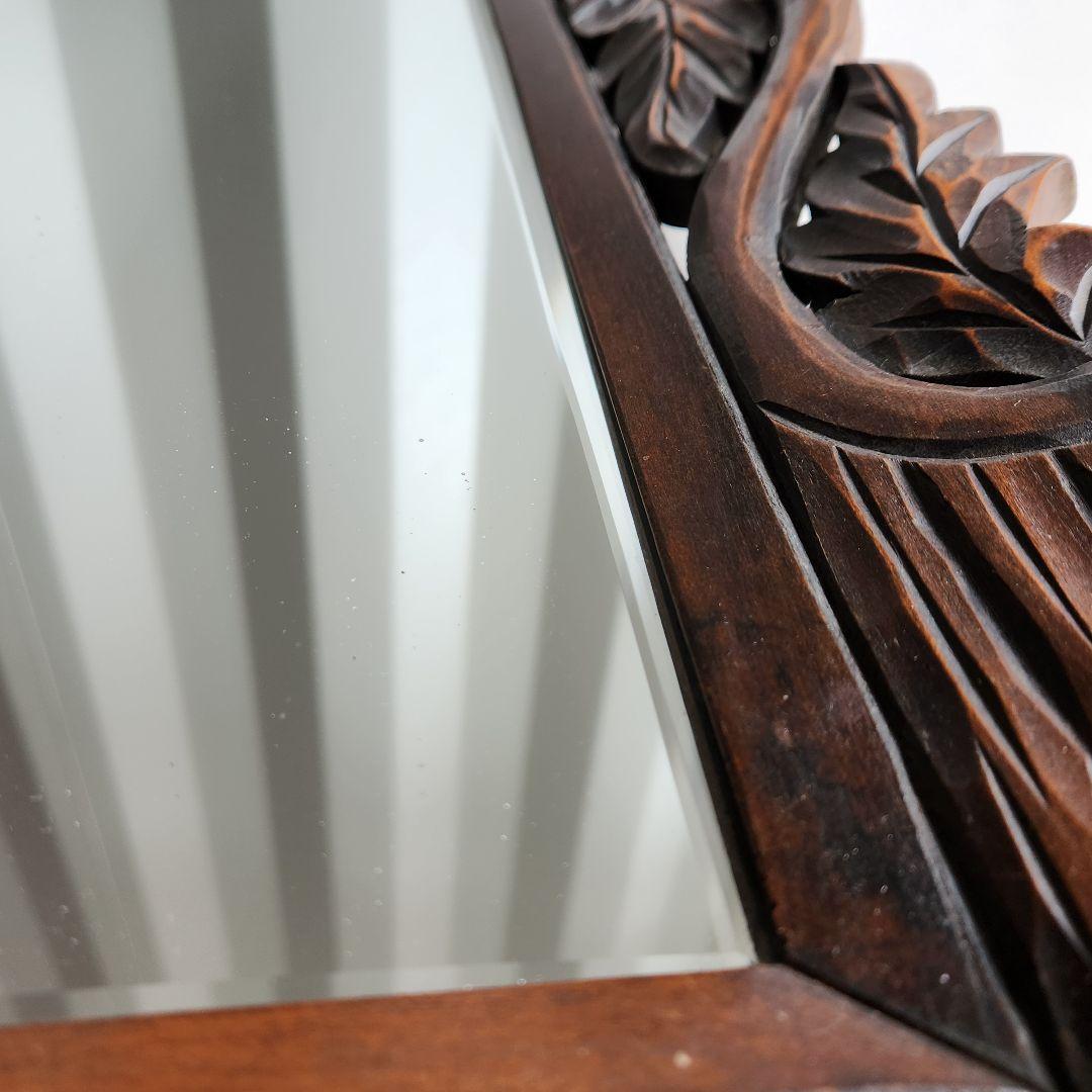 アンティーク　木彫り　ウォールミラー　天然木　壁鏡　彫刻　木枠　ヴィンテージ