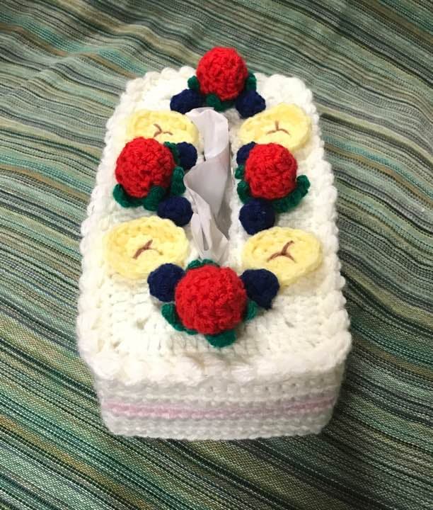 手編み ボックス ティッシュカバー フルーツケーキ