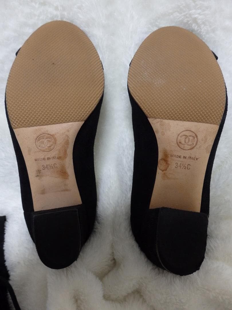 シャネル　ブラックレザー　ローヒールパンプス　21.5㎝　美品　シューケース付