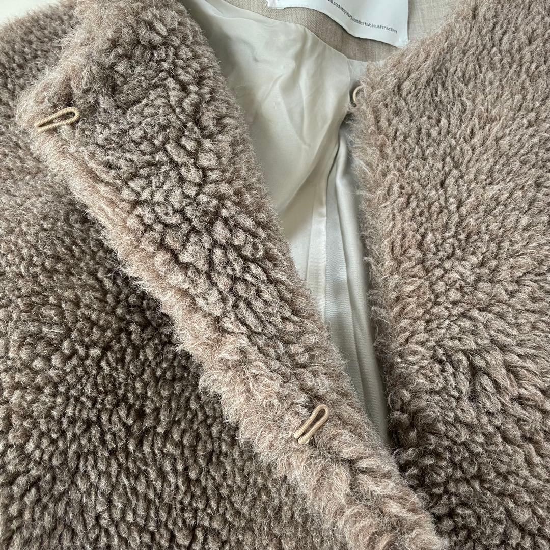 美品✨TICCA ウールファー ノーカラーコート ブラウン