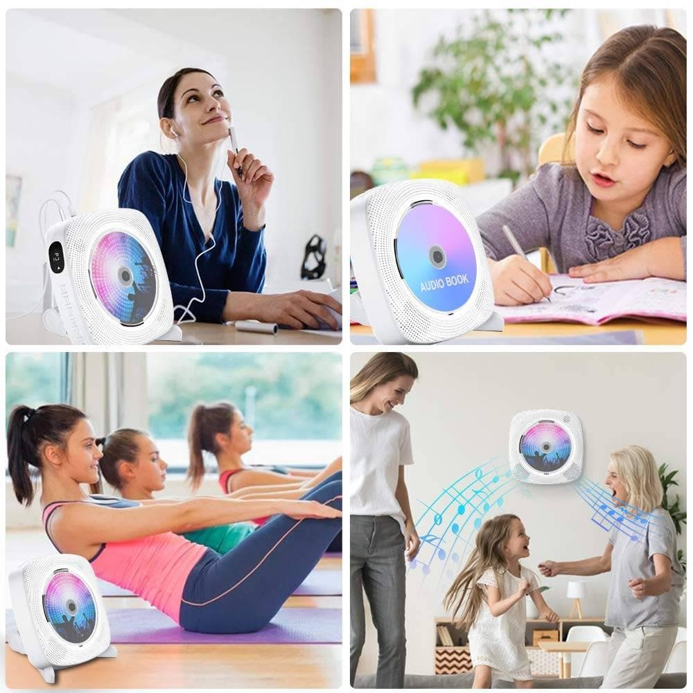 壁掛け＆置き式ポータブルCDプレーヤー 1台多役 LEDディスプレイ付き