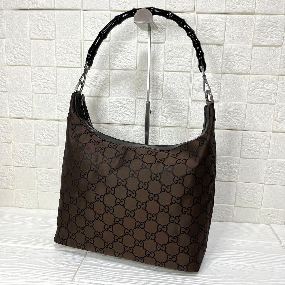 ✨極美品✨☘️GUCCI☘️✨ワンショルダー✨バンブー✨GG柄✨ナイロンキャンバス✨