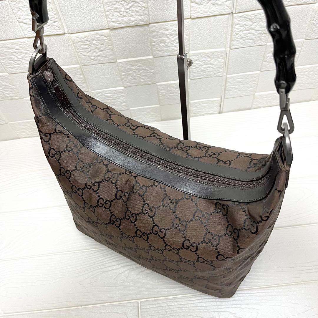✨極美品✨☘️GUCCI☘️✨ワンショルダー✨バンブー✨GG柄✨ナイロンキャンバス✨