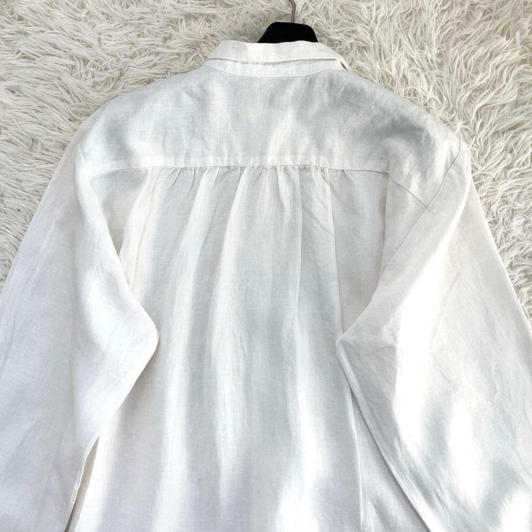 中川政七商店 手織り麻を使ったフリルシャツ ホワイト 丸襟 リネン 麻