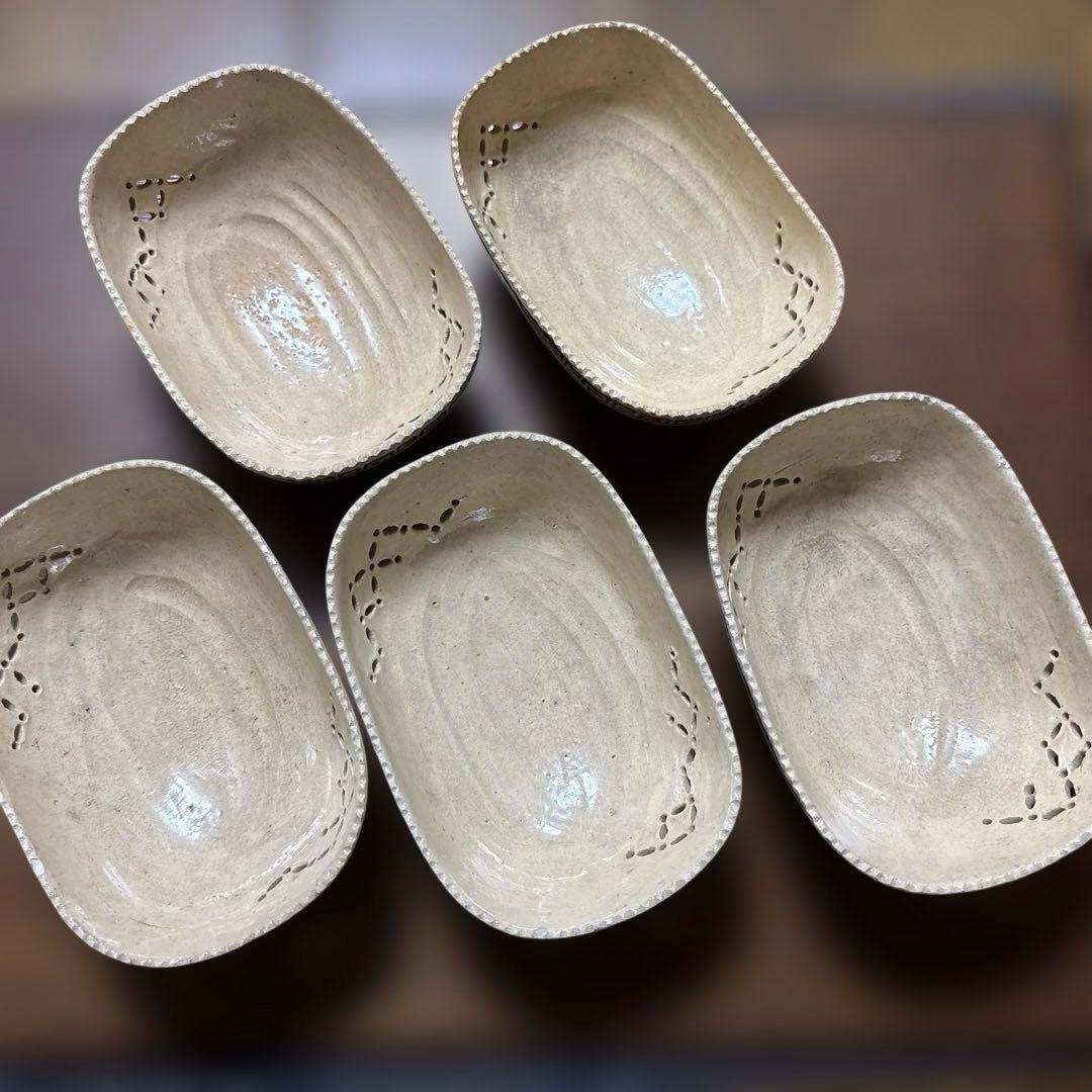 骨董　京都　楽焼　陶器製皿5個セット　明治〜大正　アンティーク　さしみ　和えもの