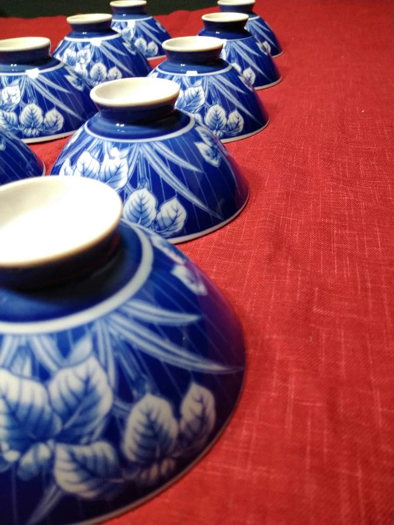 ♥素敵なヴィンテージ品♥高級感漂う鮮やかな有田焼♥染付けコバルトブルー茶碗7皿