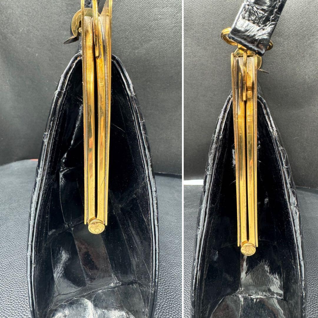 週末セール‼️フランス　アンティーク　総クロコダイル黒色バック。長期保存、現状