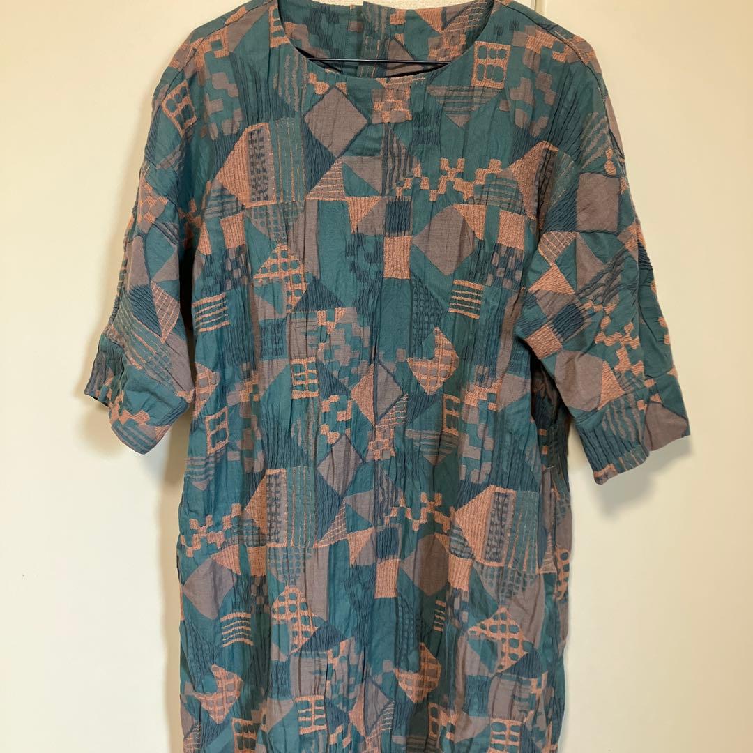 ピ*ー様 【群言堂】幾何学模様 七分袖ワンピース