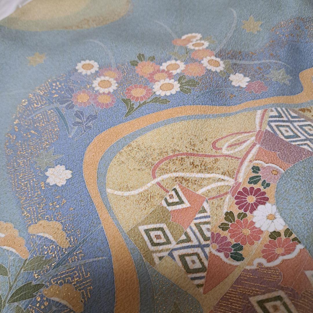 訪問着　総柄　圭雲　落款