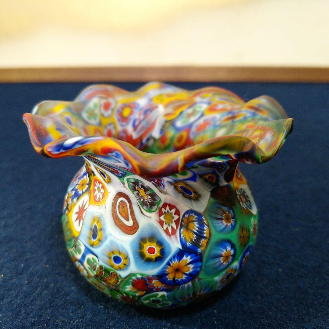 AH94 ムラノガラス製 蓋置 小物入 ジュエリー 飾り物 フリル型 壺型未使用