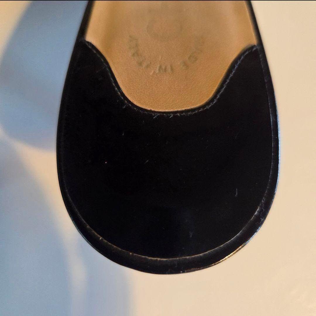 シャネル　 ブラック　レザーサンダル 中ヒール　リボン付き　22.5㎝