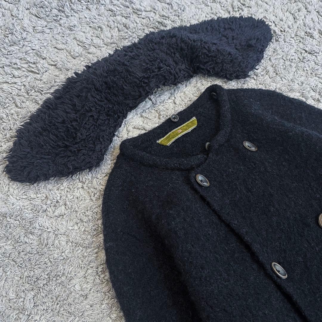 【異素材mix／コットンボア× 縮絨ウールニット】45rpm／ベルテッドコート