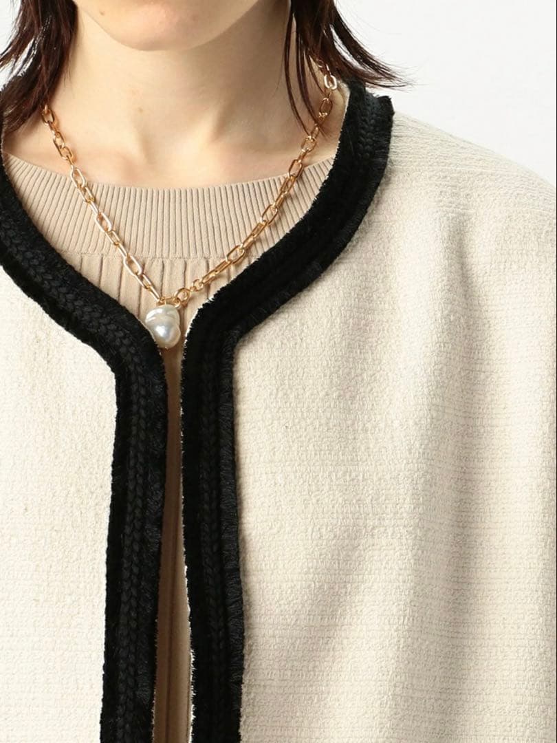 DES PRES コットンナイロンツイード ノーカラーショートコート