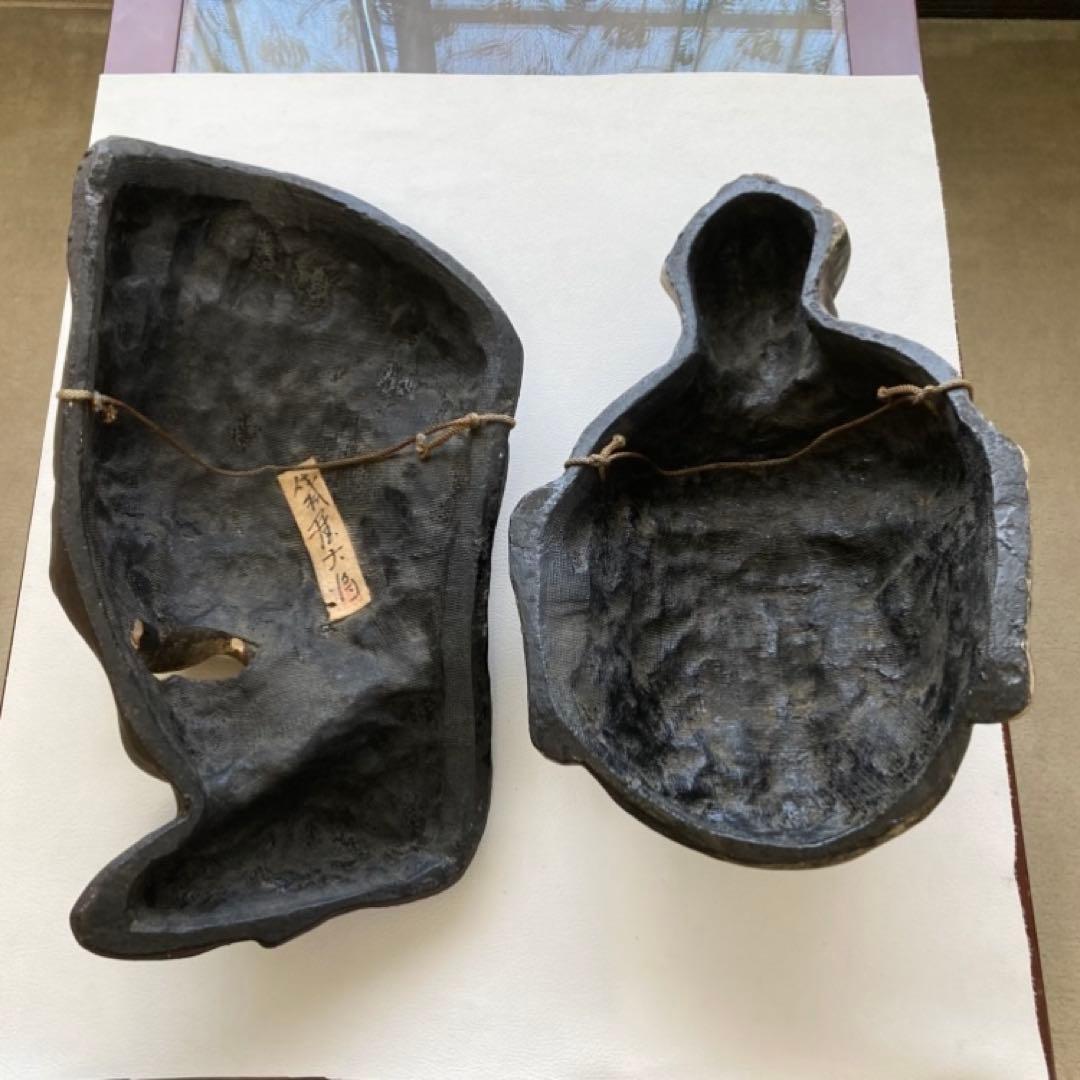 伐折羅大将 広目天⁇ お面 壁掛け 乾漆⁇ 仏教 美術 2点 骨董品 レトロ