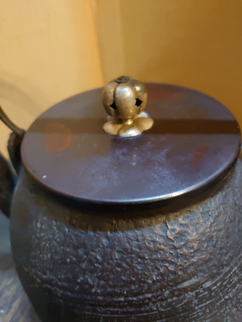 『雲色堂鉄瓶 刷毛目岩肌宝珠型／銅蓋』横最大17.5cm 奥行15 高さ22cm