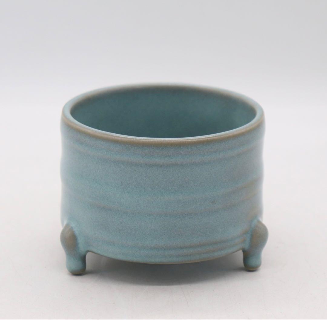 中国　鈞釉三足香炉　送料込み250622