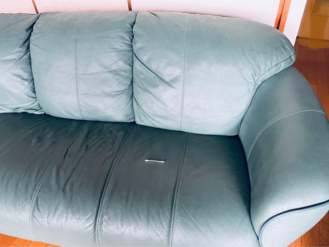 【良品】IDC大塚家具　総本革　Soflex社　トリプルソファ