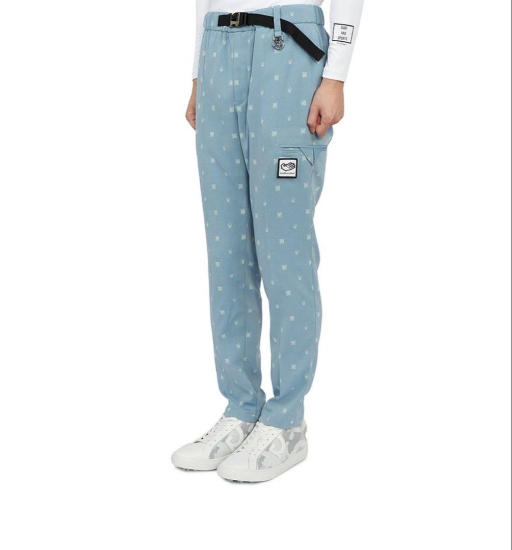 マーク&ロナ　ゴルフパンツ　スカル　ワッペン　ロゴ　ベルト48 青　ウエストゴム