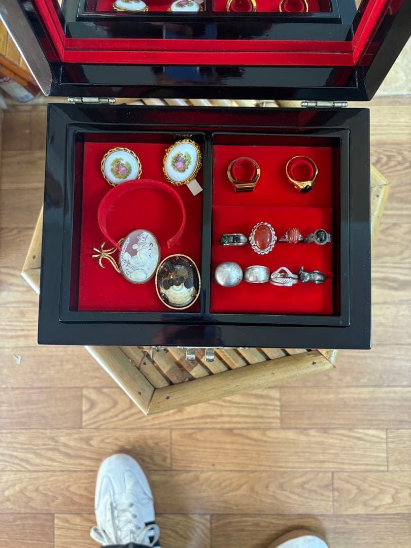 高級 螺鈿細工 ジュエリーボックス 宝石箱 伝統工芸 鏡付 ヴィンテージリング