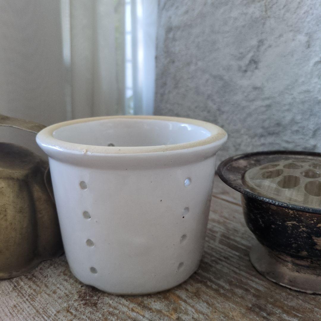 フランス　アンティーク　チーズ 大き目　水切り　フィセル　陶器　キャニスター