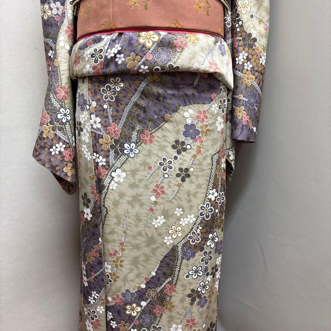 正絹小紋 友禅柄 美品 ゆったりトールサイズ❣️