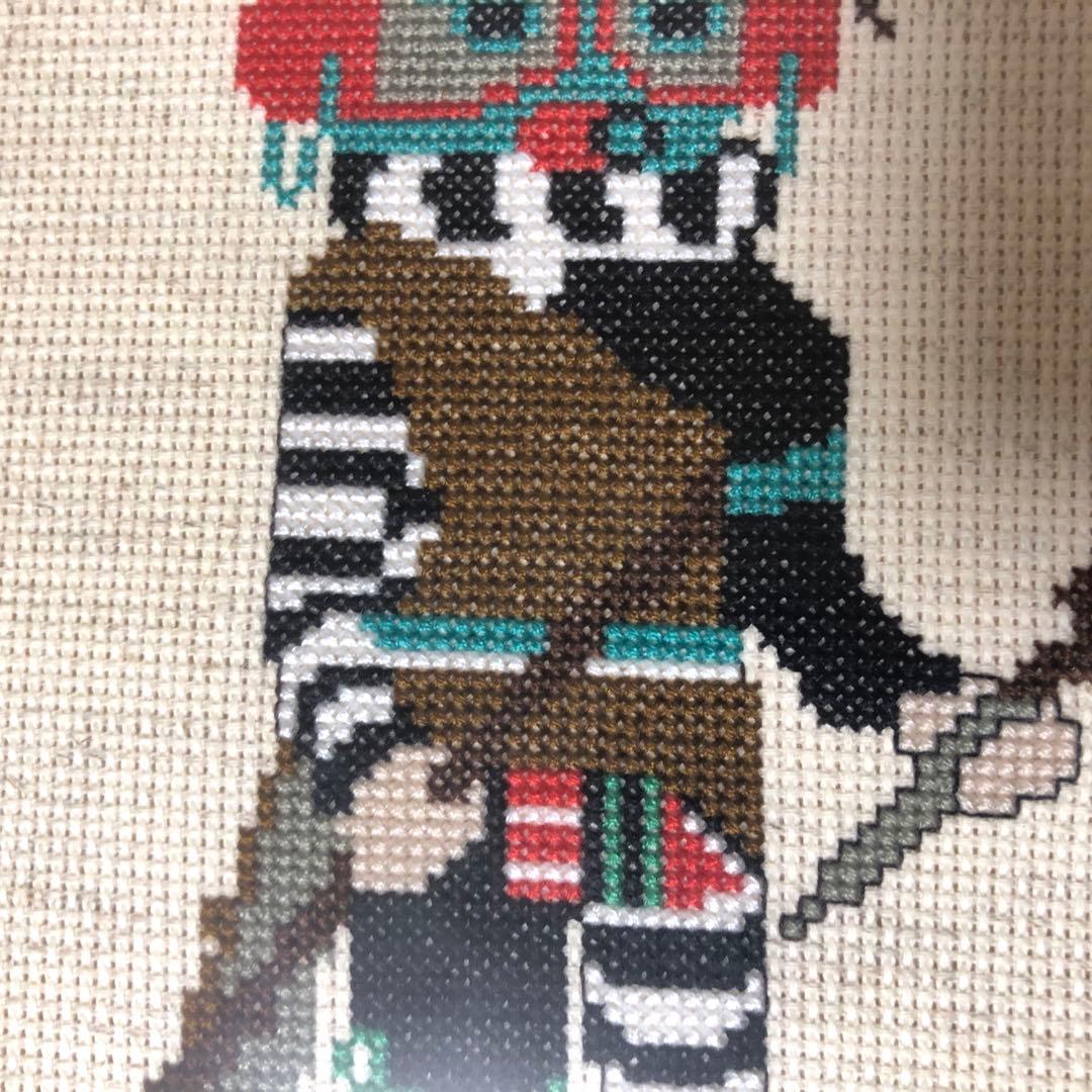 ホピのカチナ族のカチナ刺繍、ビンテージ壁飾り