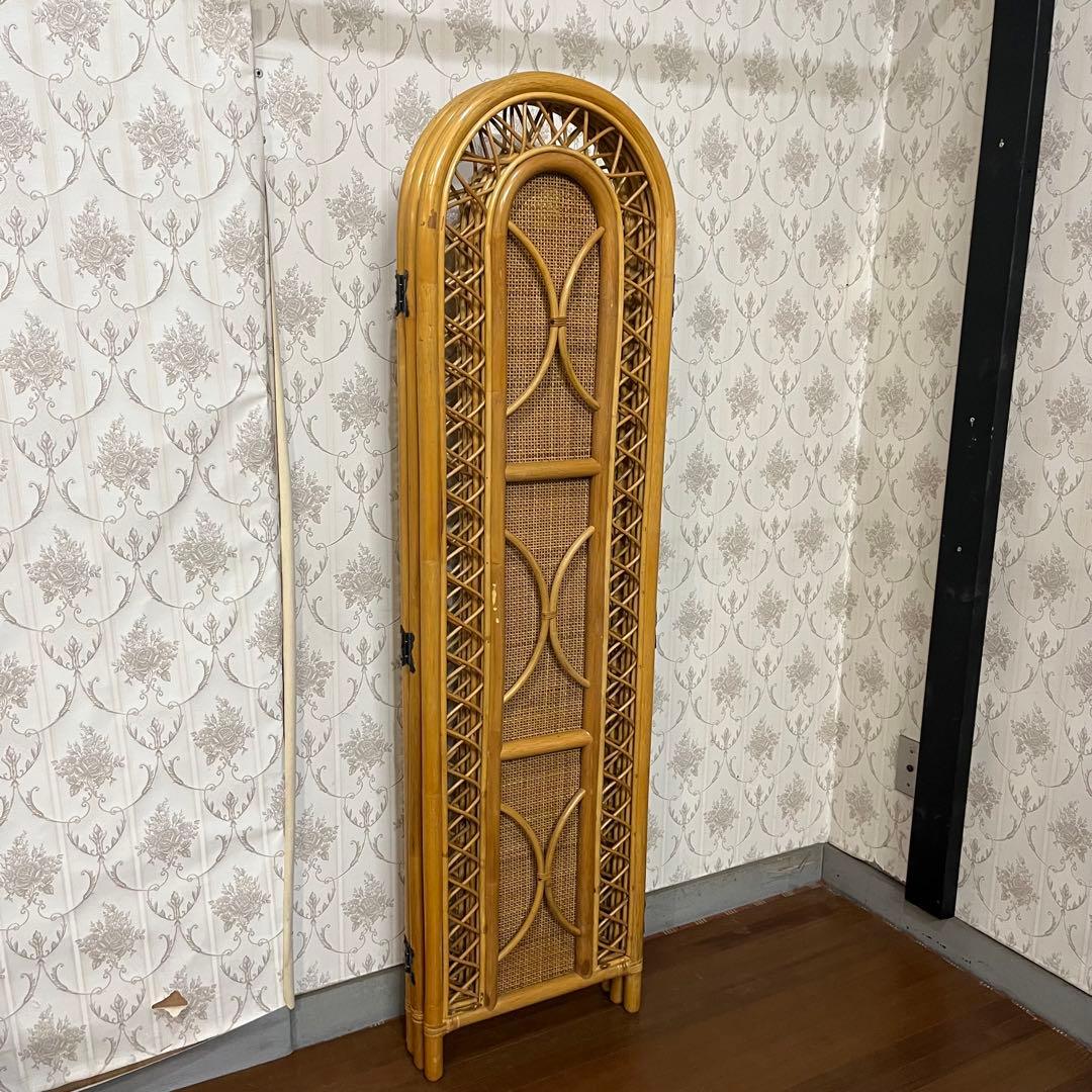 【アンティーク】籐 ラタン 3連パーテーション 間仕切り 衝立 目隠し古道具