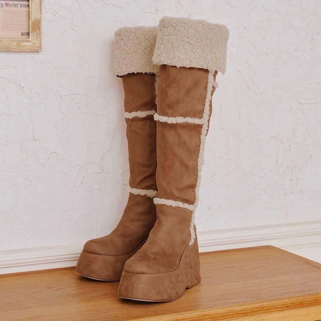 Darich 美品 フェイクムートンニーハイブーツ L キャメル 即日発送